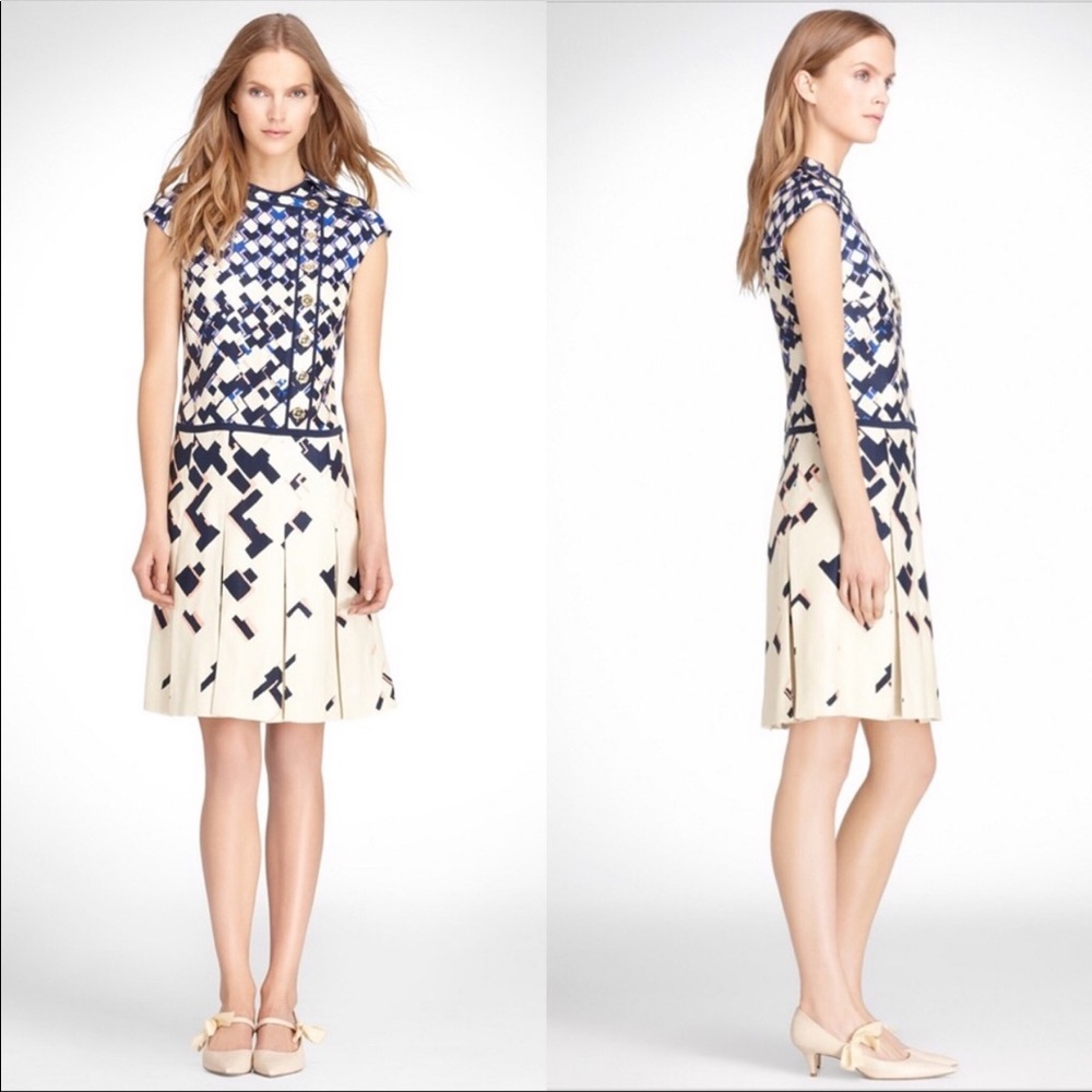 Tory Burch Navy and Cream Geometric Dress